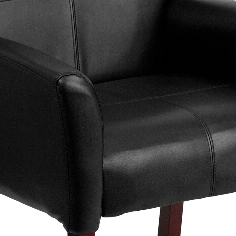 Black LeatherSoft Executive Side Reception Chair with Mahogany Legs - BT-353-BK-LEA-GG