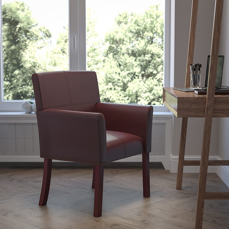 Burgundy LeatherSoft Executive Side Reception Chair with Mahogany Legs - BT-353-BURG-GG A-Z Store Nadia