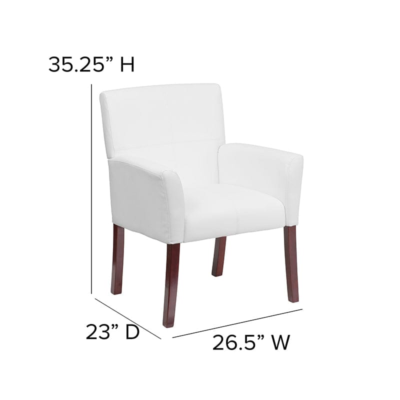 White LeatherSoft Executive Side Reception Chair with Mahogany Legs - BT-353-WH-GG A-Z Store Nadia