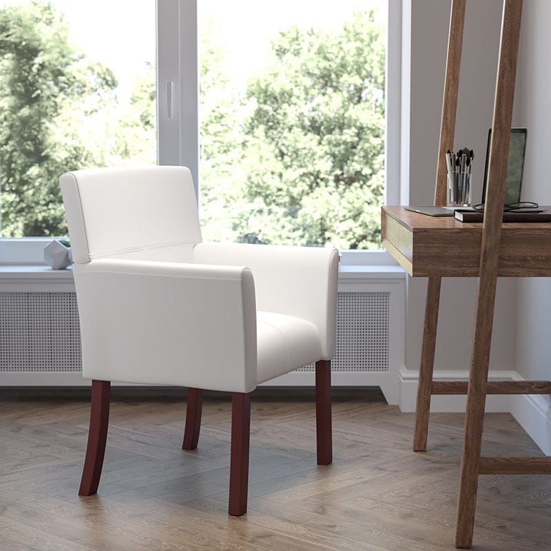 White LeatherSoft Executive Side Reception Chair with Mahogany Legs - BT-353-WH-GG A-Z Store Nadia