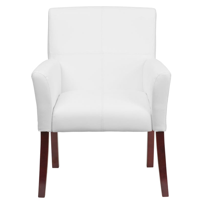 White LeatherSoft Executive Side Reception Chair with Mahogany Legs - BT-353-WH-GG A-Z Store Nadia