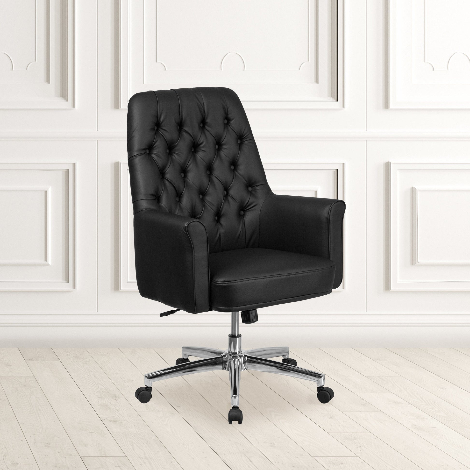 Mid-Back Traditional Tufted Black LeatherSoft Executive Swivel Office Chair with Arms - BT-444-MID-BK-GG A-Z Store Nadia