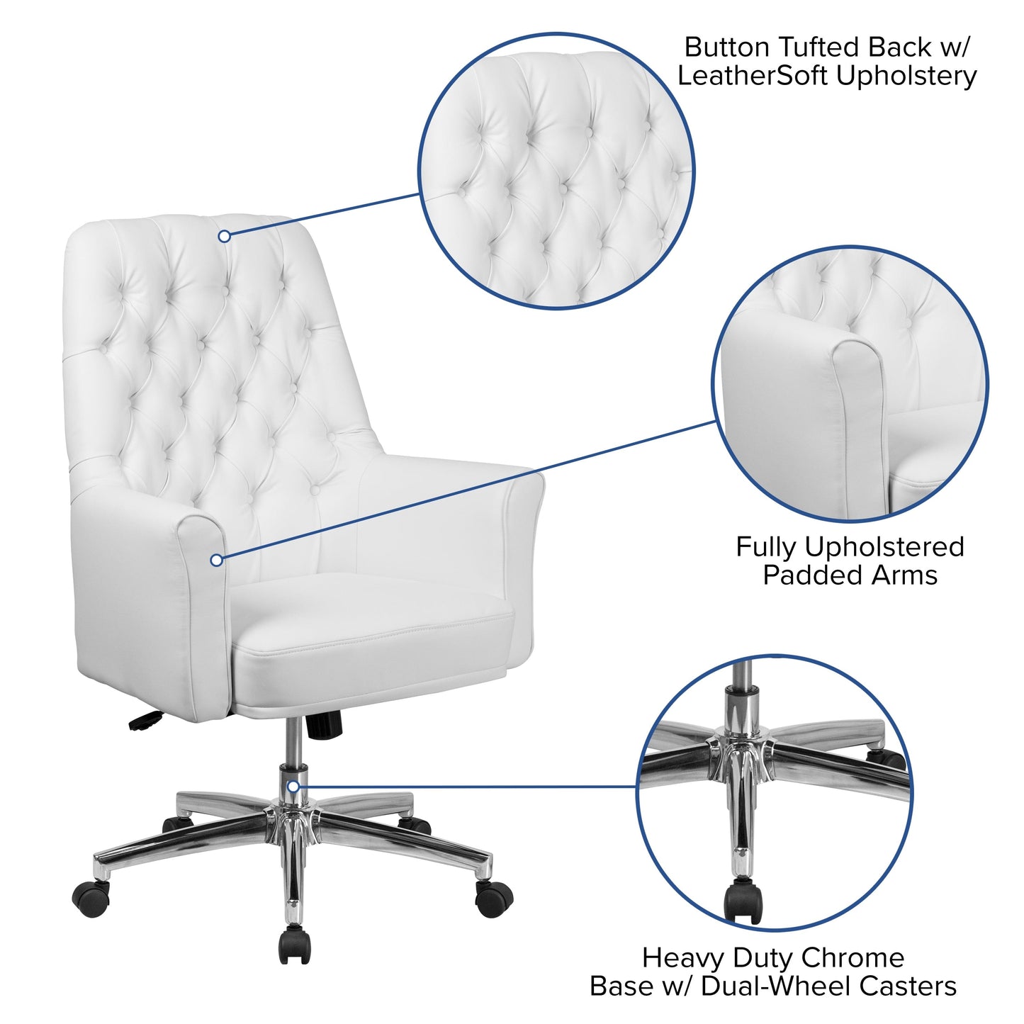 Mid-Back Traditional Tufted Black LeatherSoft Executive Swivel Office Chair with Arms - BT-444-MID-BK-GG A-Z Store Nadia