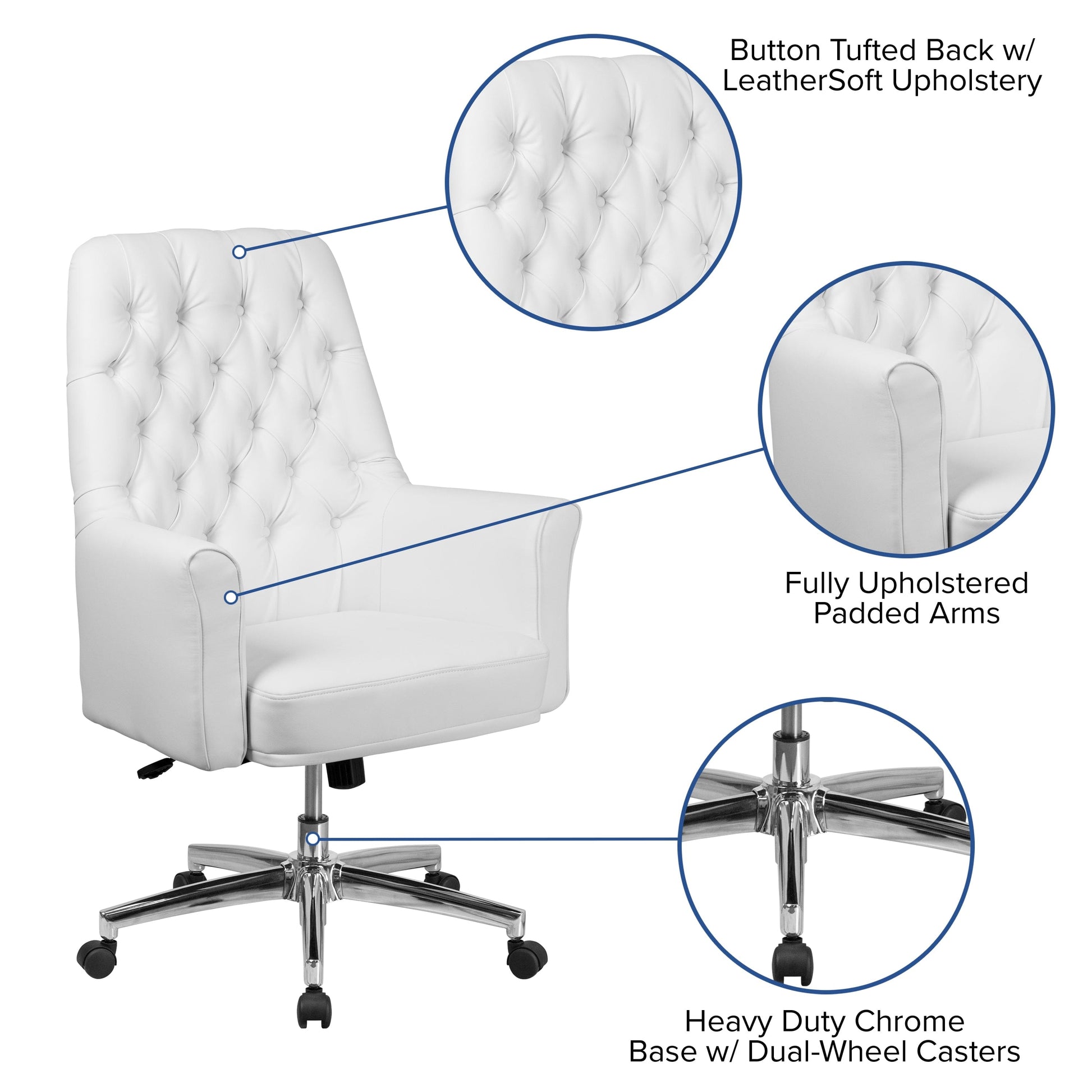 Mid-Back Traditional Tufted Black LeatherSoft Executive Swivel Office Chair with Arms - BT-444-MID-BK-GG A-Z Store Nadia