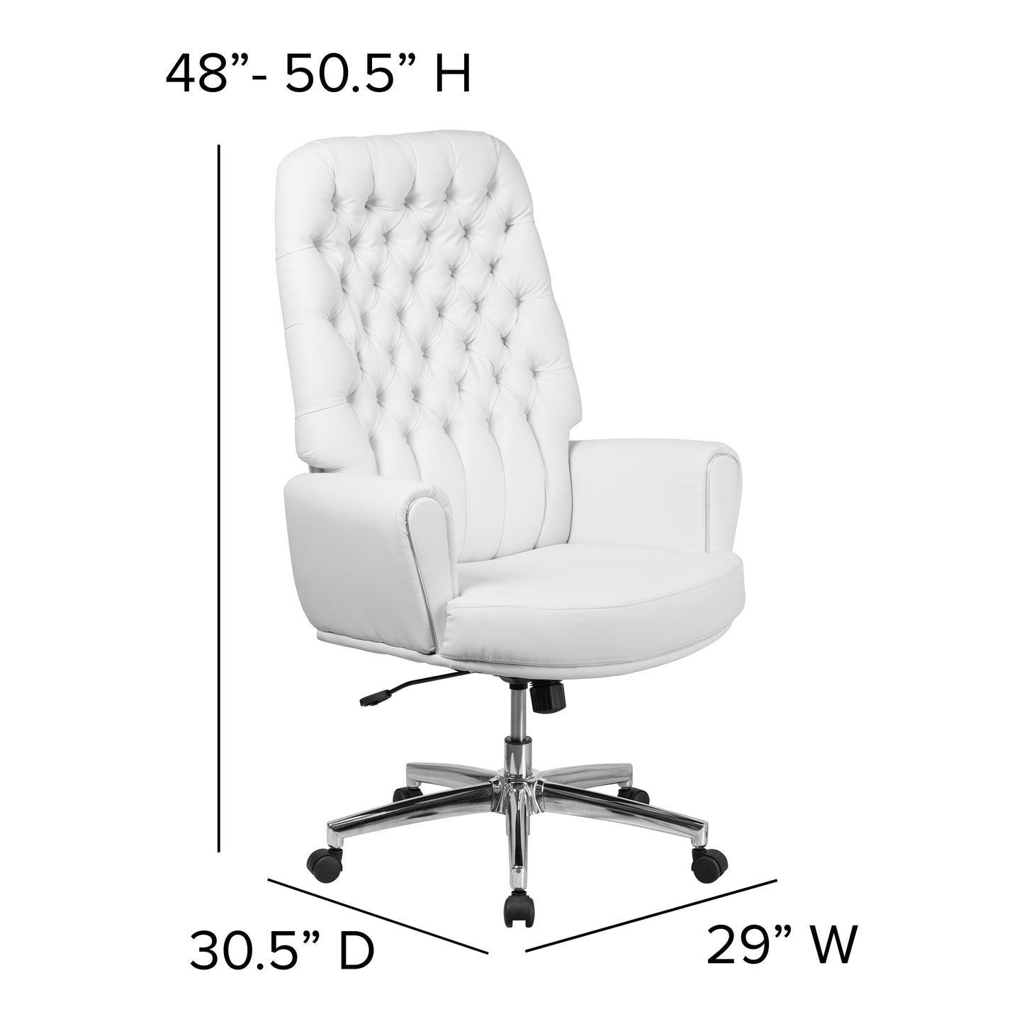 High Back Traditional Tufted Black LeatherSoft Executive Swivel Office Chair with Silver Welt Arms - BT-444-BK-GG Fl Furniture