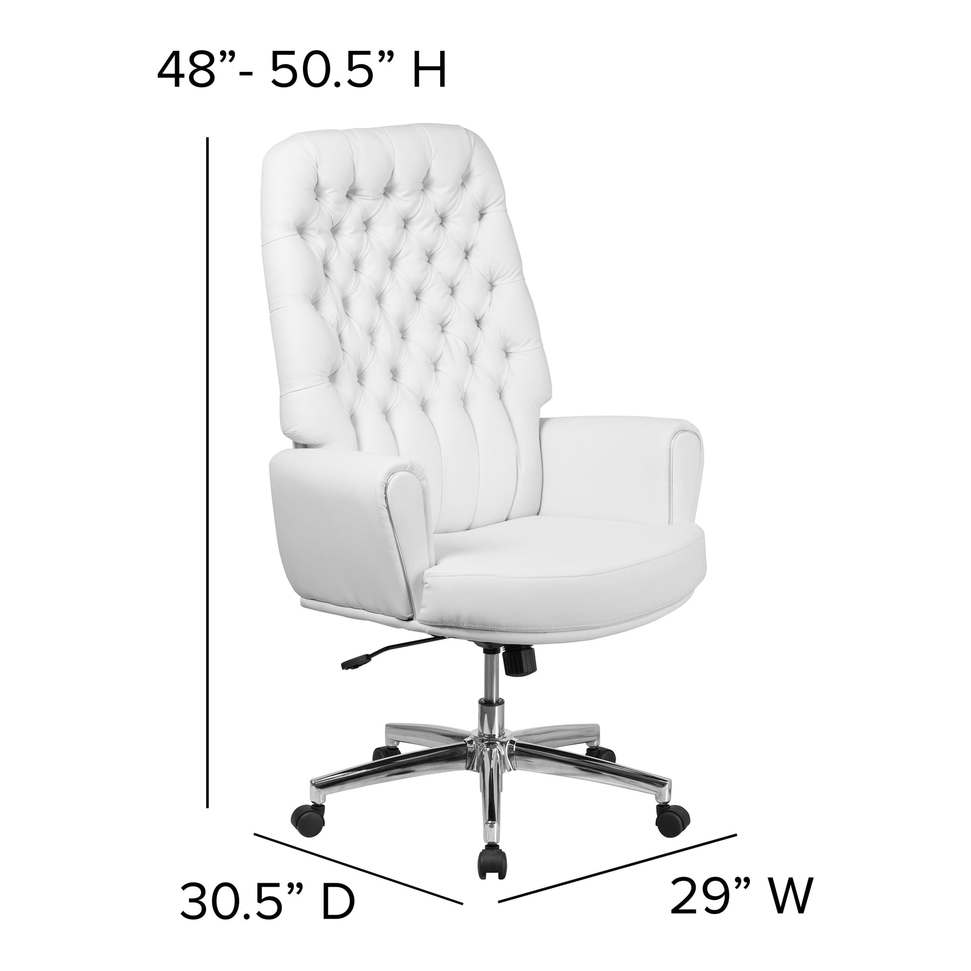 High Back Traditional Tufted Black LeatherSoft Executive Swivel Office Chair with Silver Welt Arms - BT-444-BK-GG Fl Furniture
