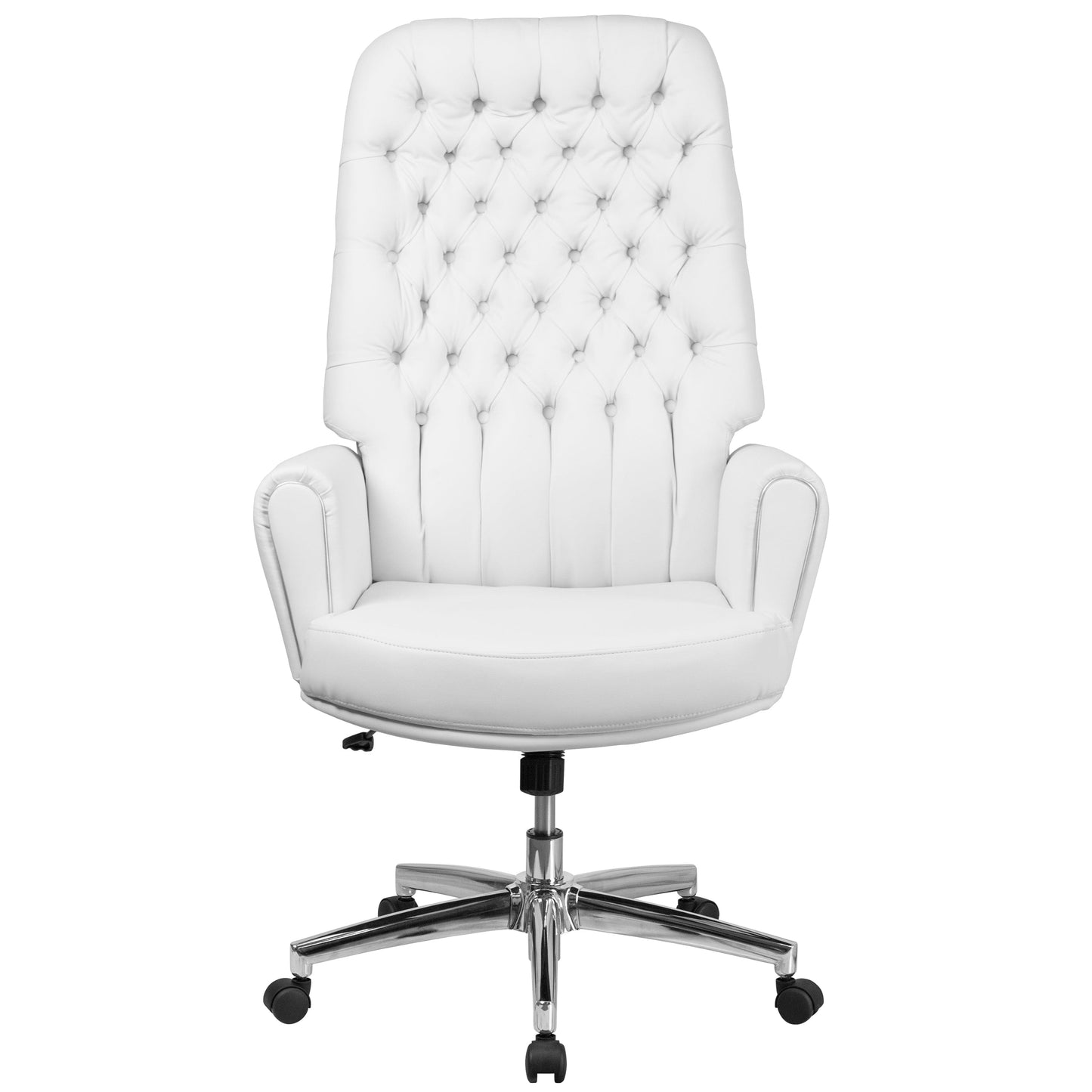 High Back Traditional Tufted Black LeatherSoft Executive Swivel Office Chair with Silver Welt Arms - BT-444-BK-GG Fl Furniture