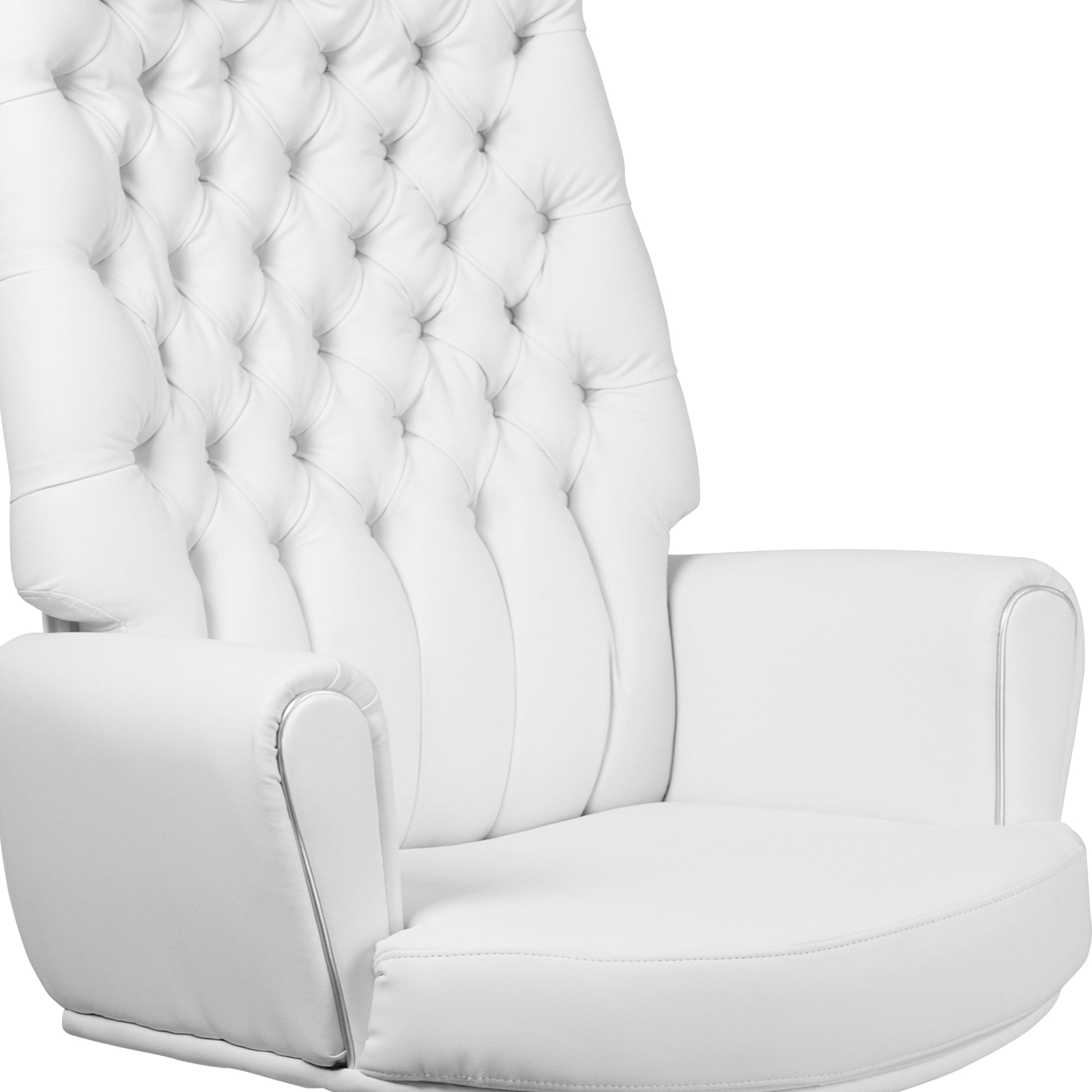 High Back Traditional Tufted Black LeatherSoft Executive Swivel Office Chair with Silver Welt Arms - BT-444-BK-GG Fl Furniture