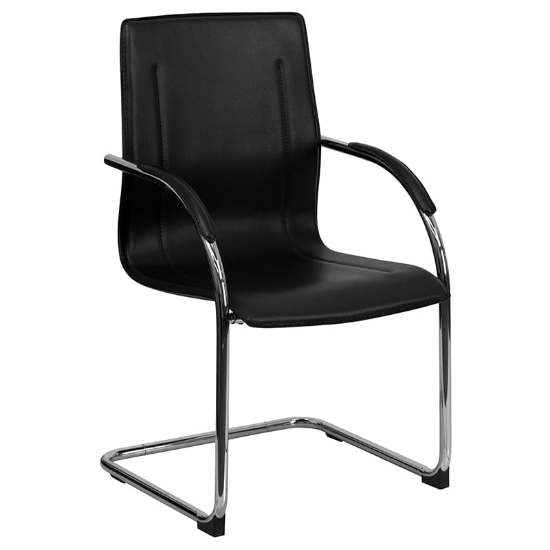 Black Vinyl Side Reception Chair with Chrome Sled Base - BT-509-BK-GG A-Z Store Nadia