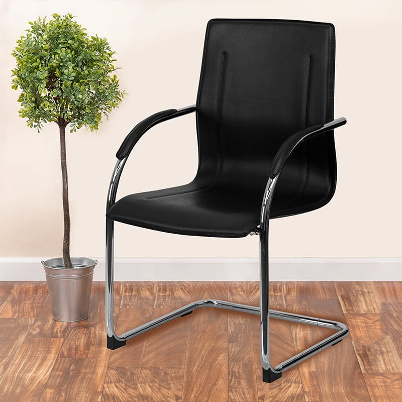 Black Vinyl Side Reception Chair with Chrome Sled Base - BT-509-BK-GG