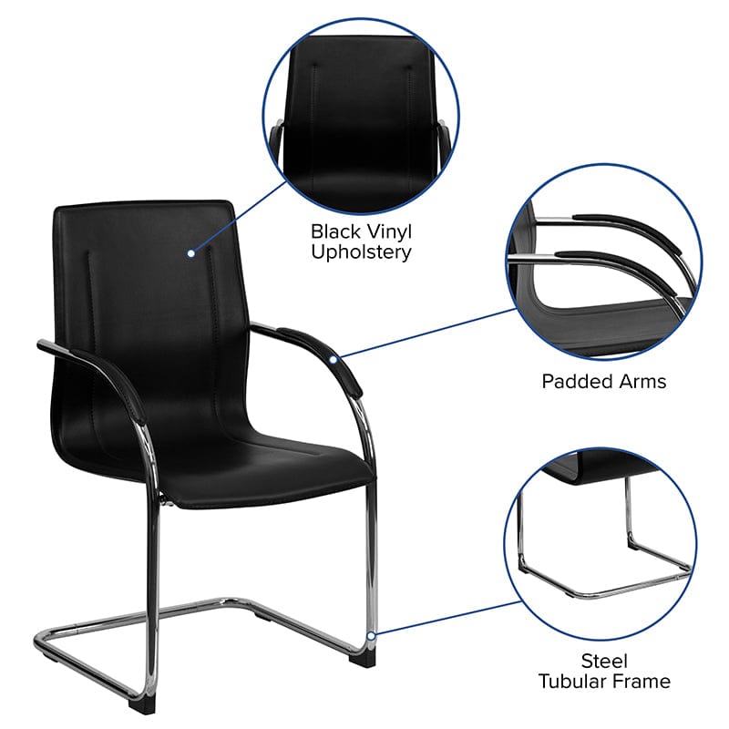 Black Vinyl Side Reception Chair with Chrome Sled Base - BT-509-BK-GG A-Z Store Nadia