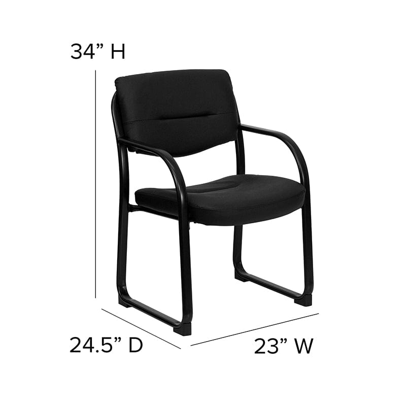 Black LeatherSoft Executive Side Reception Chair with Sled Base - BT-510-LEA-BK-GG A-Z Store Nadia