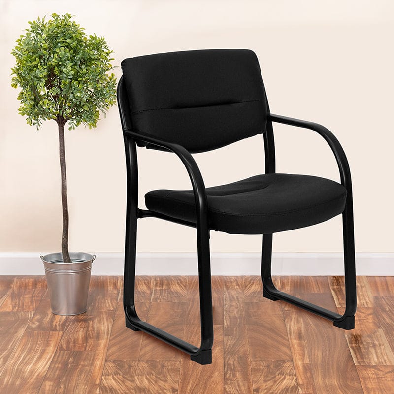 Black LeatherSoft Executive Side Reception Chair with Sled Base - BT-510-LEA-BK-GG A-Z Store Nadia