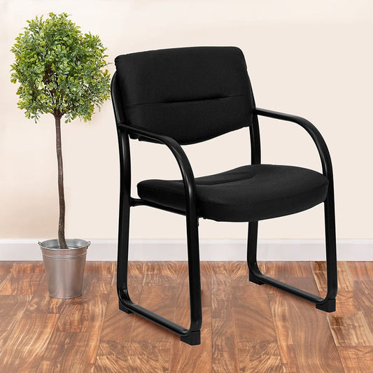 Black LeatherSoft Executive Side Reception Chair with Sled Base - BT-510-LEA-BK-GG A-Z Store Nadia
