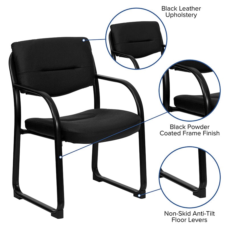 Black LeatherSoft Executive Side Reception Chair with Sled Base - BT-510-LEA-BK-GG A-Z Store Nadia