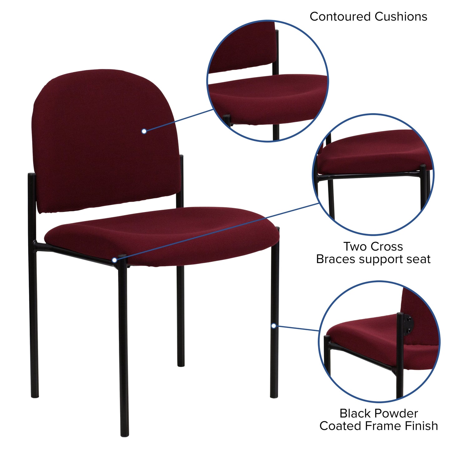 Comfort Black Fabric Stackable Steel Side Reception Chair - BT-515-1-BK-GG A-Z Store Nadia