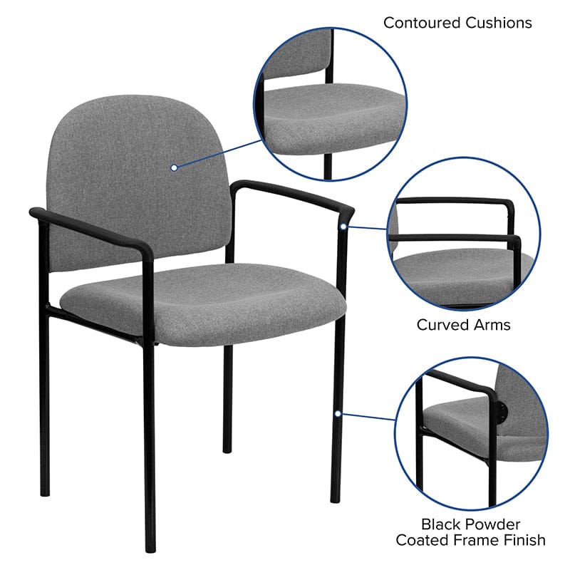Comfort Black Fabric Stackable Steel Side Reception Chair with Arms - BT-516-1-BK-GG A-Z Store Nadia