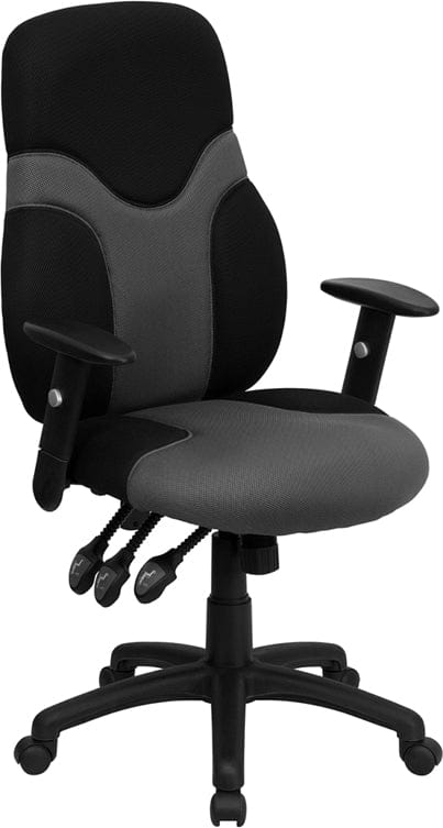 High Back Ergonomic Black and Gray Mesh Swivel Task Office Chair with Adjustable Arms - BT-6001-GYBK-GG A-Z Store Nadia