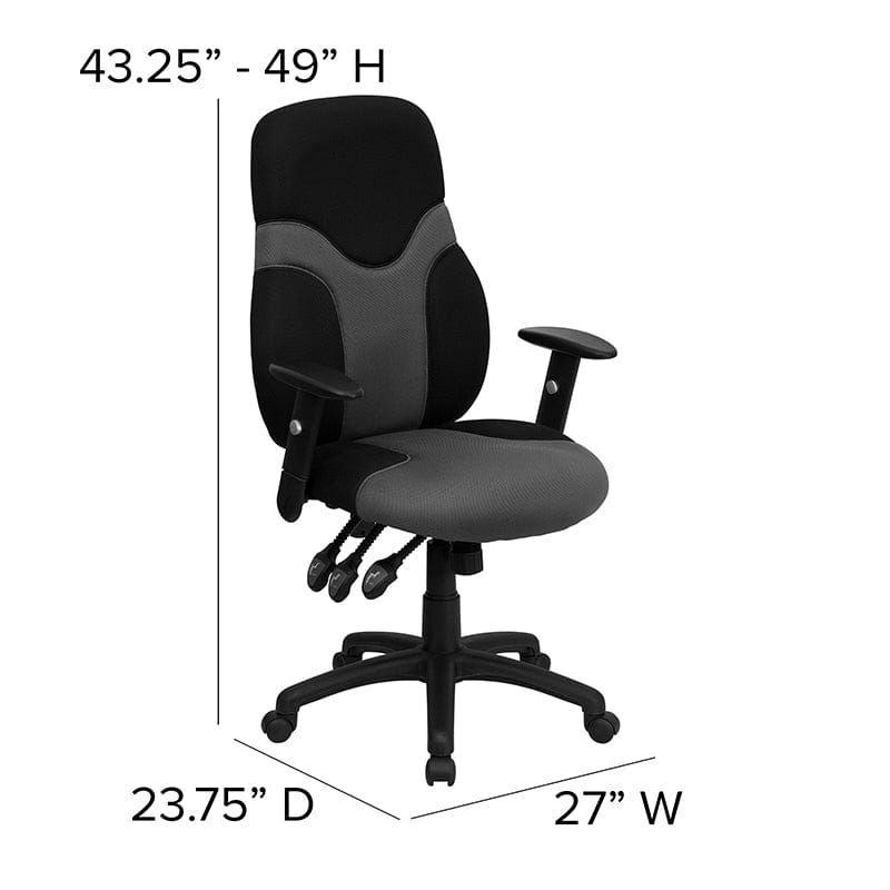 High Back Ergonomic Black and Gray Mesh Swivel Task Office Chair with Adjustable Arms - BT-6001-GYBK-GG A-Z Store Nadia