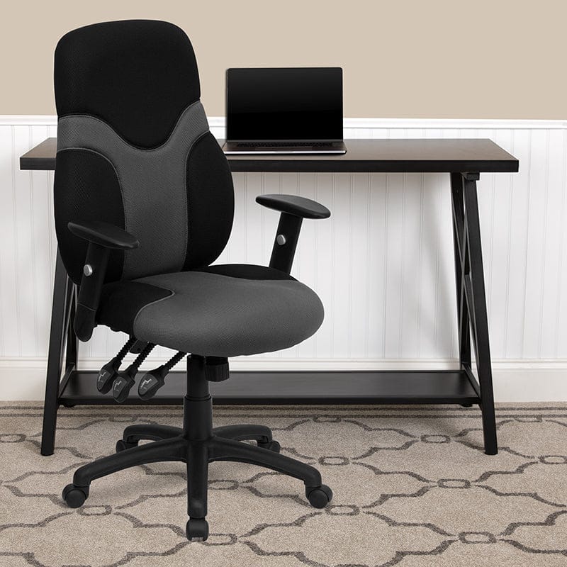 High Back Ergonomic Black and Gray Mesh Swivel Task Office Chair with Adjustable Arms - BT-6001-GYBK-GG A-Z Store Nadia