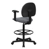 Black Patterned Fabric Drafting Chair with Adjustable Arms - BT-659-BLK-ARMS-GG
