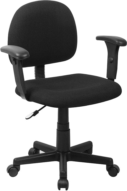 Mid-Back Black Fabric Swivel Task Office Chair with Adjustable Arms - BT-660-1-BK-GG