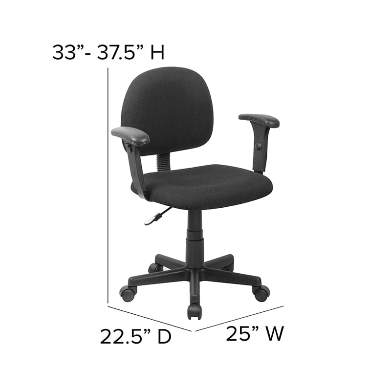 Mid-Back Black Fabric Swivel Task Office Chair with Adjustable Arms - BT-660-1-BK-GG A-Z Store Nadia