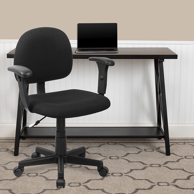Mid-Back Black Fabric Swivel Task Office Chair with Adjustable Arms - BT-660-1-BK-GG A-Z Store Nadia