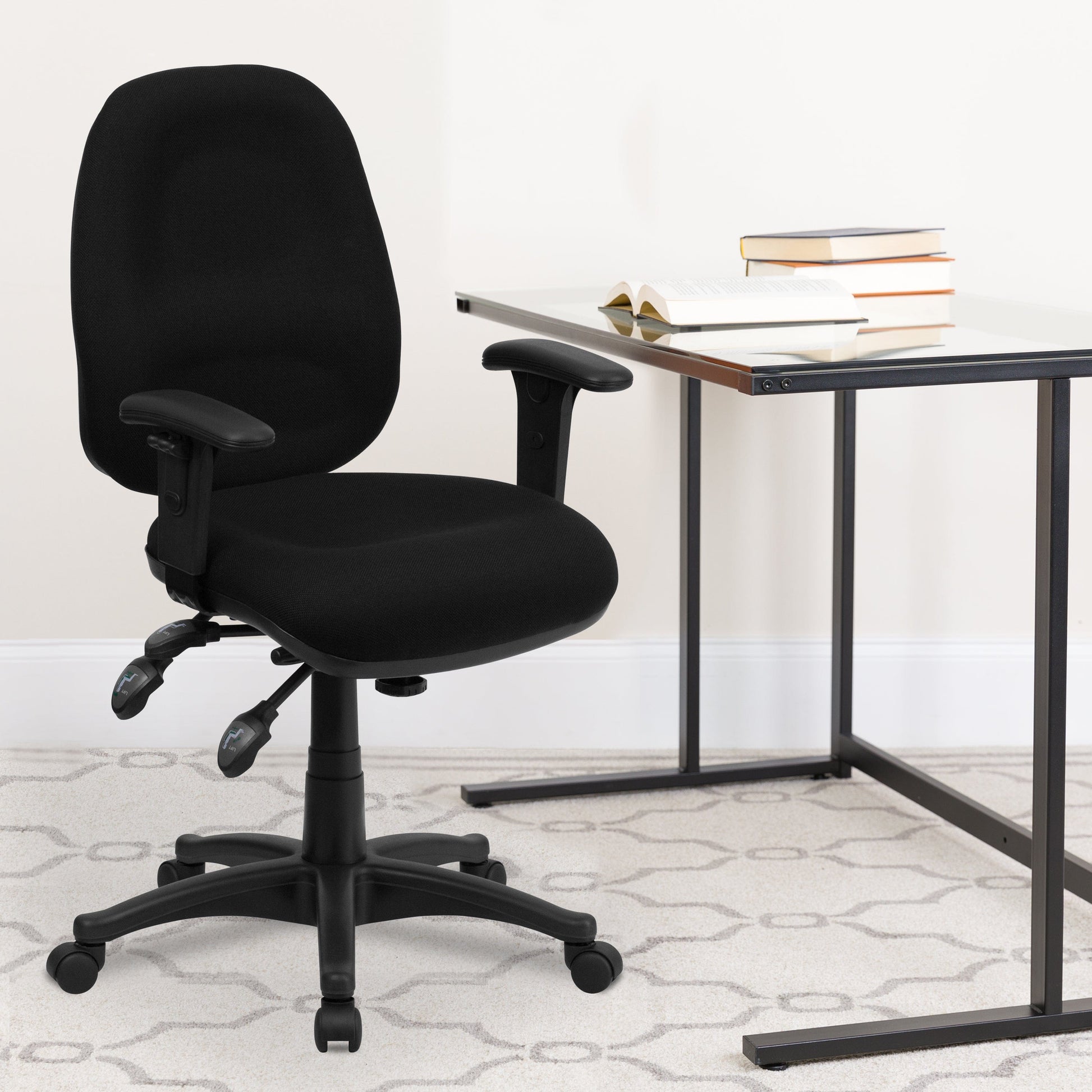 Mid-Back Black Fabric Multifunction Executive Swivel Ergonomic Office Chair with Adjustable Arms - BT-662-BK-GG A-Z Store Nadia