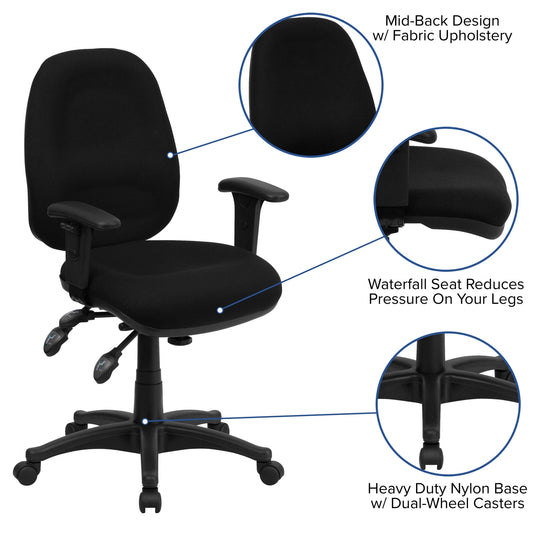Mid-Back Black Fabric Multifunction Executive Swivel Ergonomic Office Chair with Adjustable Arms - BT-662-BK-GG A-Z Store Nadia