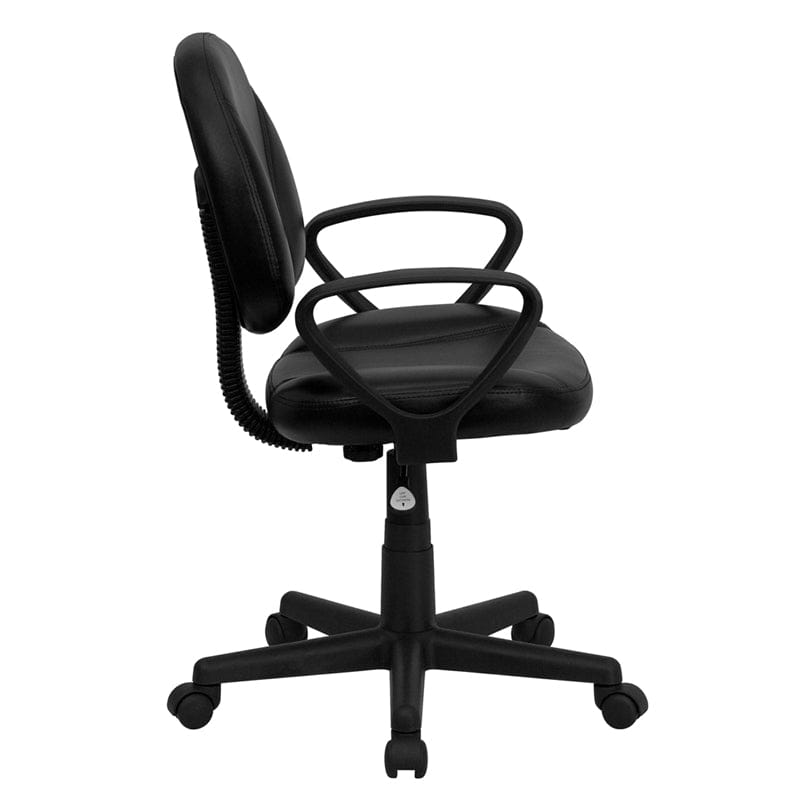 Mid-Back Black LeatherSoft Swivel Ergonomic Task Office Chair with Back Depth Adjustment and Arms - BT-688-BK-A-GG