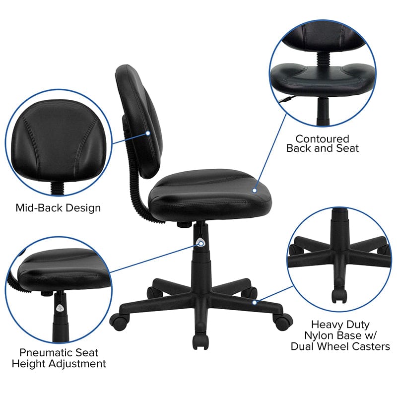 Mid-Back Black LeatherSoft Swivel Ergonomic Task Office Chair with Back Depth Adjustment - BT-688-BK-GG A-Z Store Nadia