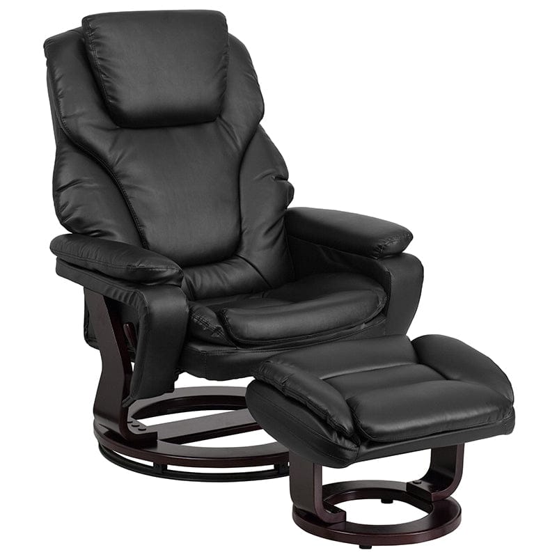 Contemporary Multi-Position Recliner and Ottoman with Swivel Mahogany Wood Base in Black LeatherSoft - BT-70222-BK-FLAIR-GG A-Z Store Nadia