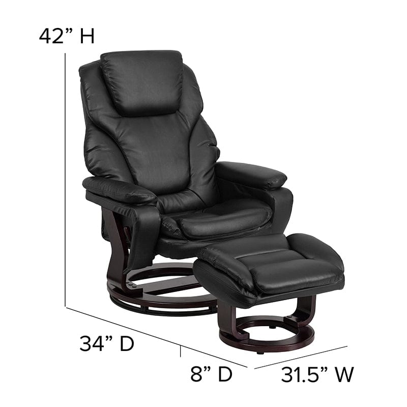 Contemporary Multi-Position Recliner and Ottoman with Swivel Mahogany Wood Base in Black LeatherSoft - BT-70222-BK-FLAIR-GG A-Z Store Nadia