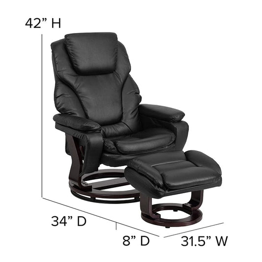 Contemporary Multi-Position Recliner and Ottoman with Swivel Mahogany Wood Base in Black LeatherSoft - BT-70222-BK-FLAIR-GG A-Z Store Nadia