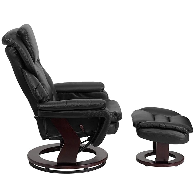 Contemporary Multi-Position Recliner and Ottoman with Swivel Mahogany Wood Base in Black LeatherSoft - BT-70222-BK-FLAIR-GG A-Z Store Nadia