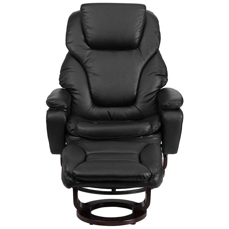 Contemporary Multi-Position Recliner and Ottoman with Swivel Mahogany Wood Base in Black LeatherSoft - BT-70222-BK-FLAIR-GG A-Z Store Nadia