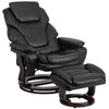 Contemporary Multi-Position Recliner and Ottoman with Swivel Mahogany Wood Base in Black LeatherSoft - BT-70222-BK-FLAIR-GG