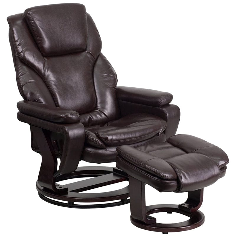 Contemporary Multi-Position Recliner and Ottoman with Swivel Mahogany Wood Base in Black LeatherSoft - BT-70222-BK-FLAIR-GG A-Z Store Nadia