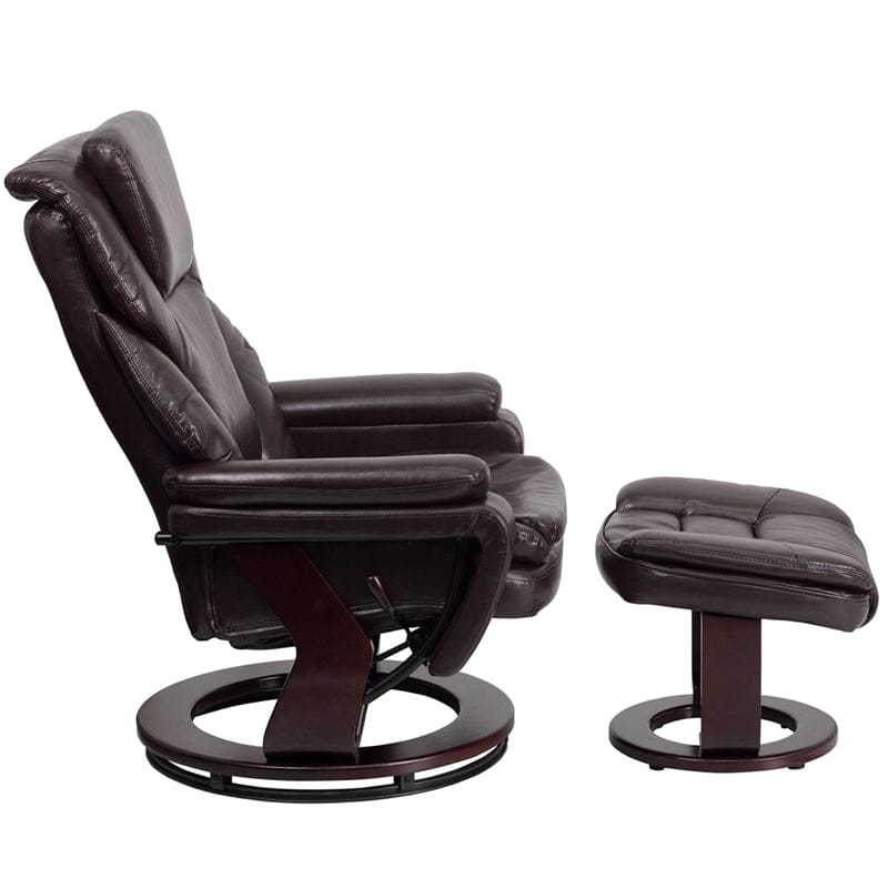 Contemporary Multi-Position Recliner and Ottoman with Swivel Mahogany Wood Base in Black LeatherSoft - BT-70222-BK-FLAIR-GG A-Z Store Nadia