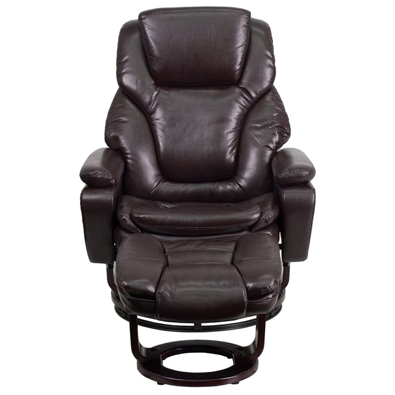 Contemporary Multi-Position Recliner and Ottoman with Swivel Mahogany Wood Base in Black LeatherSoft - BT-70222-BK-FLAIR-GG A-Z Store Nadia