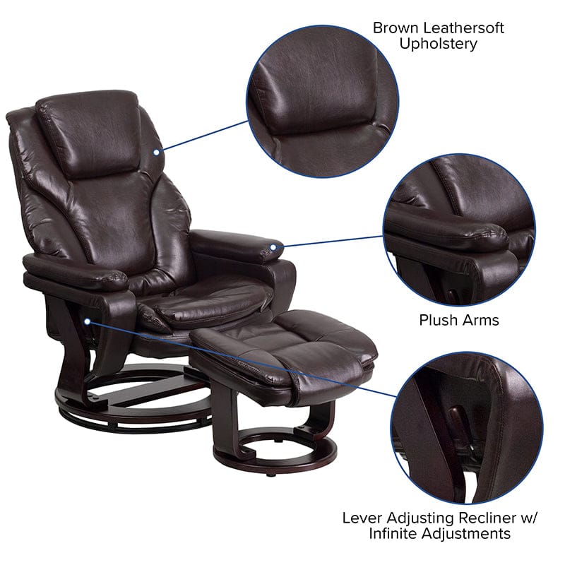 Contemporary Multi-Position Recliner and Ottoman with Swivel Mahogany Wood Base in Black LeatherSoft - BT-70222-BK-FLAIR-GG A-Z Store Nadia