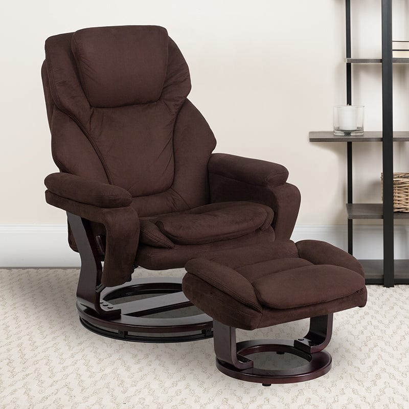 Contemporary Multi-Position Recliner and Ottoman with Swivel Mahogany Wood Base in Black LeatherSoft - BT-70222-BK-FLAIR-GG A-Z Store Nadia