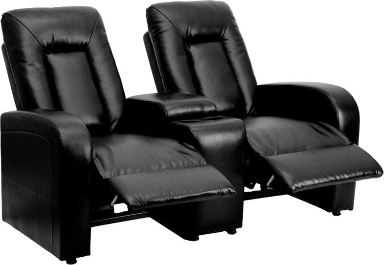 Eclipse Series 2-Seat Reclining Black Leather Soft Theater Seating Unit with Cup Holders - BT-70259-2-BK-GG Mega AZ Store