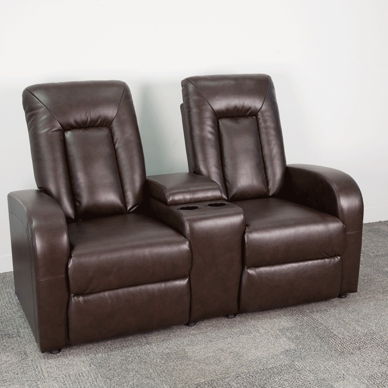 Eclipse Series 2-Seat Reclining Black Leather Soft Theater Seating Unit with Cup Holders - BT-70259-2-BK-GG Mega AZ Store