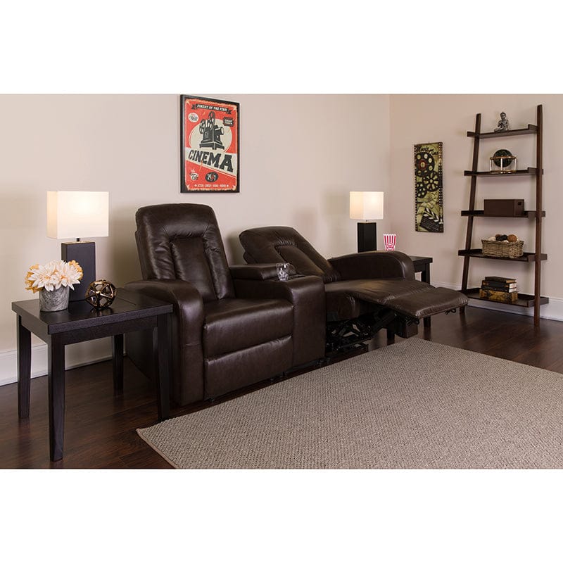 Eclipse Series 2-Seat Reclining Black Leather Soft Theater Seating Unit with Cup Holders - BT-70259-2-BK-GG Mega AZ Store
