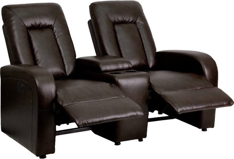 Eclipse Series 2-Seat Push Button Motorized Reclining Black Leather Soft Theater Seating Unit with Cup Holders - BT-70259-2-P-BK-GG MEGA AZ Store