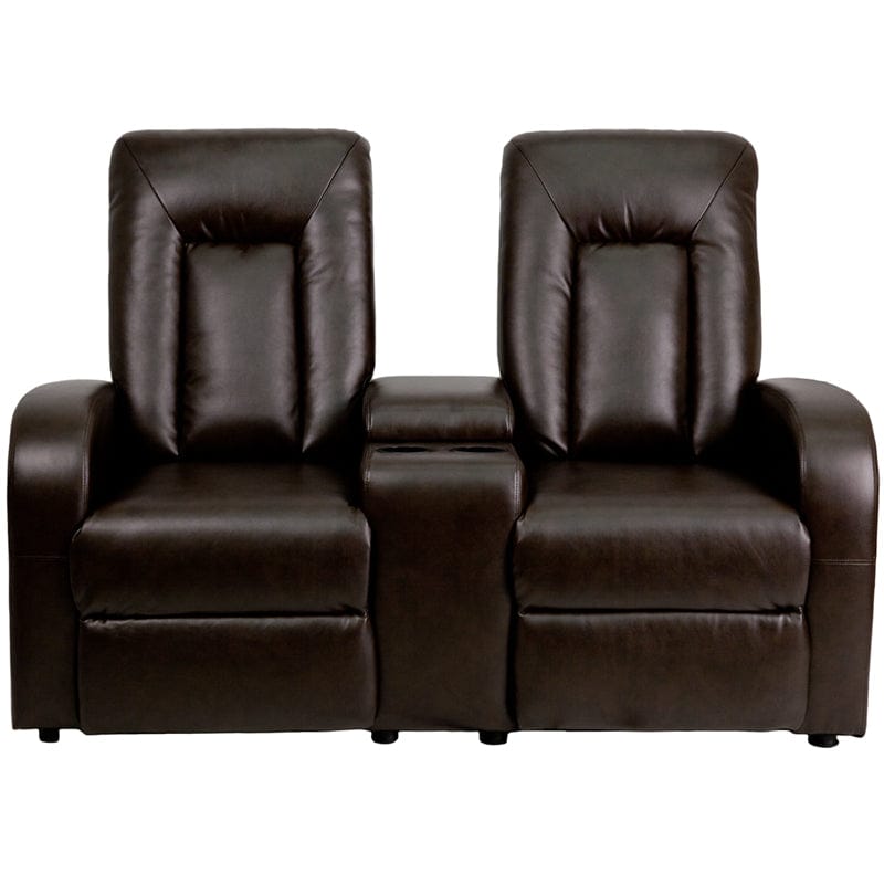 Eclipse Series 2-Seat Push Button Motorized Reclining Black Leather Soft Theater Seating Unit with Cup Holders - BT-70259-2-P-BK-GG MEGA AZ Store