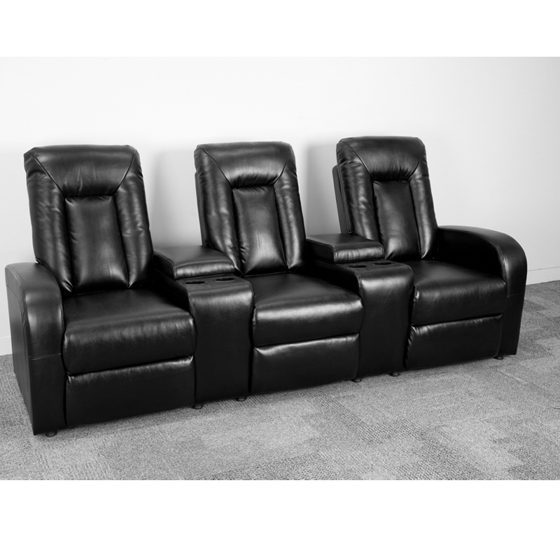 Eclipse Series 3-Seat Reclining Black LeatherSoft Theater Seating Unit with Cup Holders - BT-70259-3-BK-GG A-Z Store Nadia