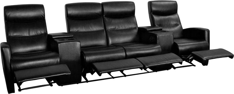 Anetos Series 4-Seat Reclining Black LeatherSoft Theater Seating Unit with Cup Holders - BT-70273-4-BK-GG A-Z Store Nadia